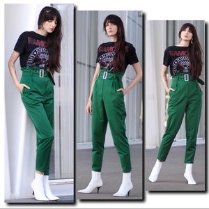 H&M High Waisted Belted Paperbag Pants